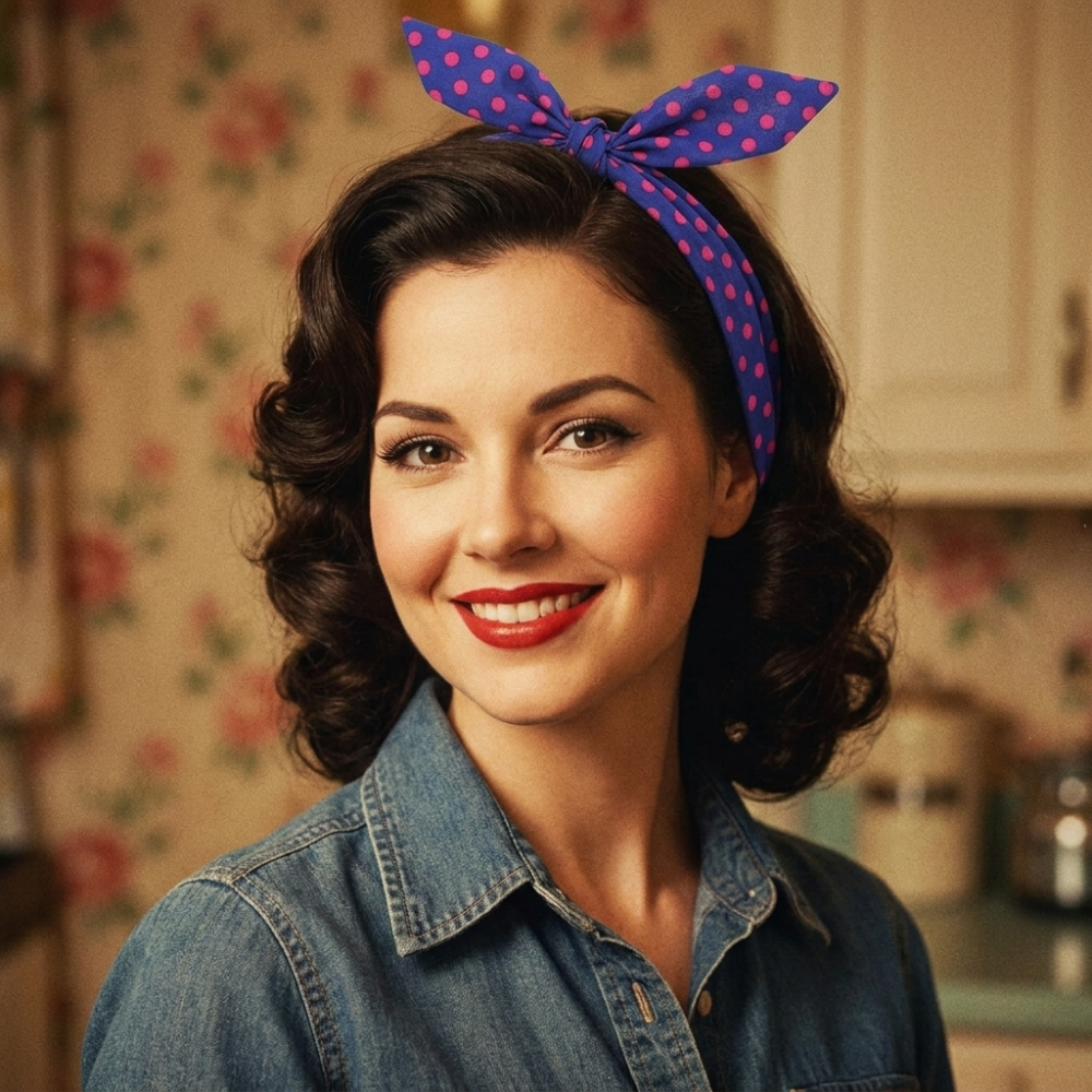 Bandeau Vintage Bleu à pois