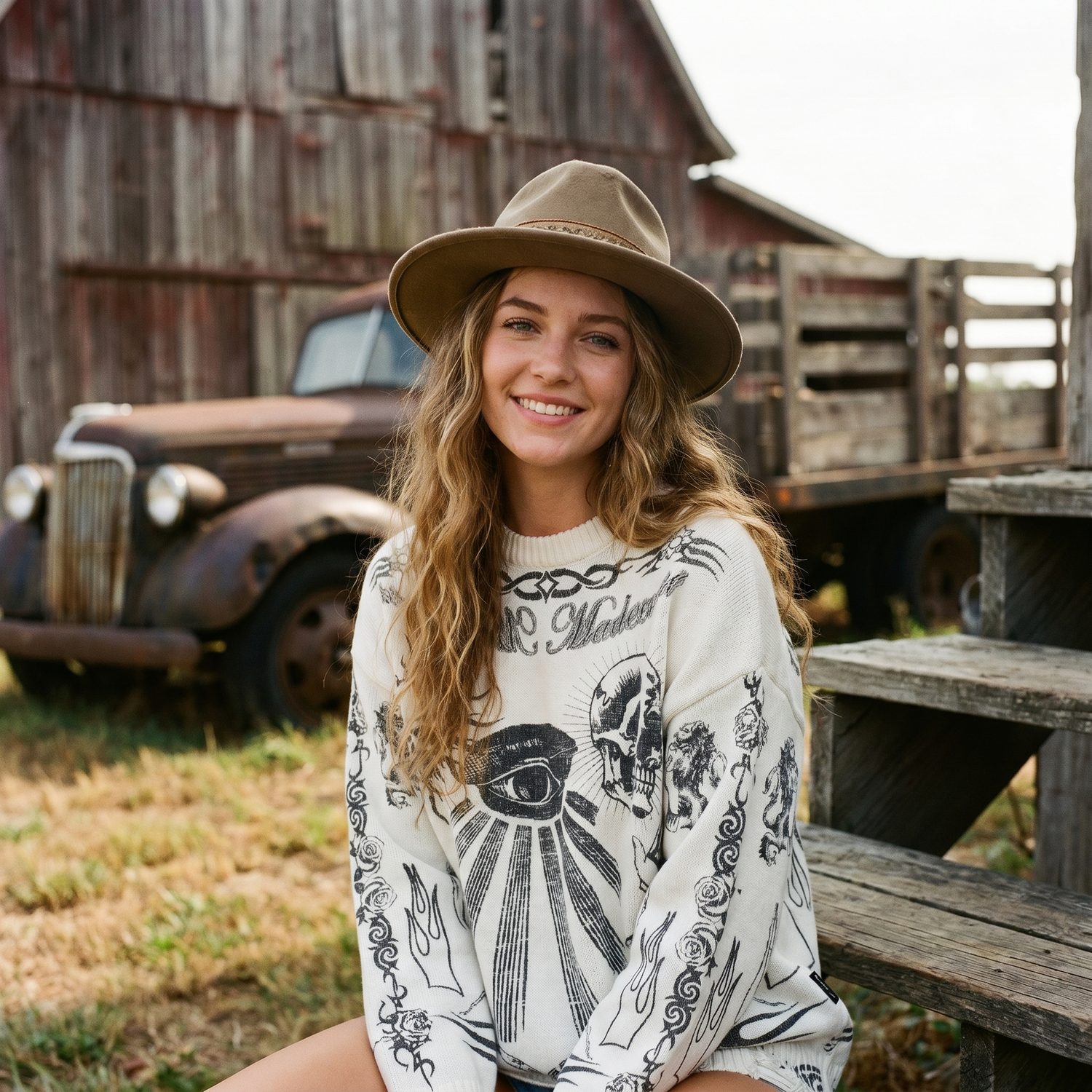 Gros Pull Blanc en Laine Vintage