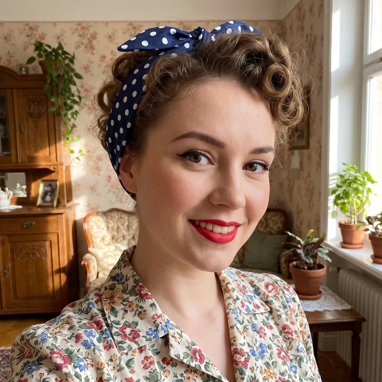 Bandeau Vintage Bleu Marine à Pois